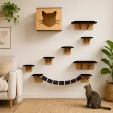 Playground Para Gatos 8 Peças Mdf Com Carpete Ponte Prateleira Degrau Caixa Casa