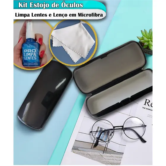 Case Estojo Rígido Com Flanela E Limpa Lentes Kit Proteção de Óculos e Limpeza
