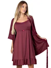 Conjunto Gestante Camisola Amamentação mais Robe Microfibra e Renda || 184.850