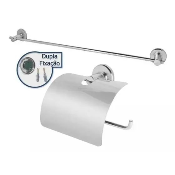 SUPORTE DE TOALHA BANHO+ PORTA PAPEL HIGIÊNICO COM TAMPA INOX PARA BANHEIRO