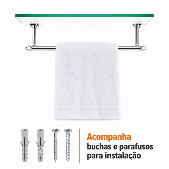 Prateleira Vidro Banheiro Porta Toalha Rosto Alumínio 30cm