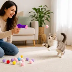 Lançador de 20 bolinhas pets disparador bola interativo divertido estimula caça sem tedio sortido