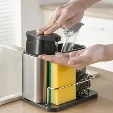 dispenser de detergente organizador de pia inox com suporte para esponja porta sabão reservatório