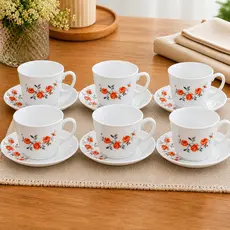 jogo xícara floral com Pires 12 peças branca para mesa posta chá café elegante 220ml fratelli