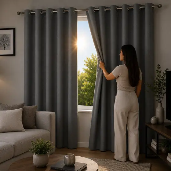 cortina com ilhós blackout cinza pelicula bloqueio de luz 280x280cm pvc sala quarto para janela