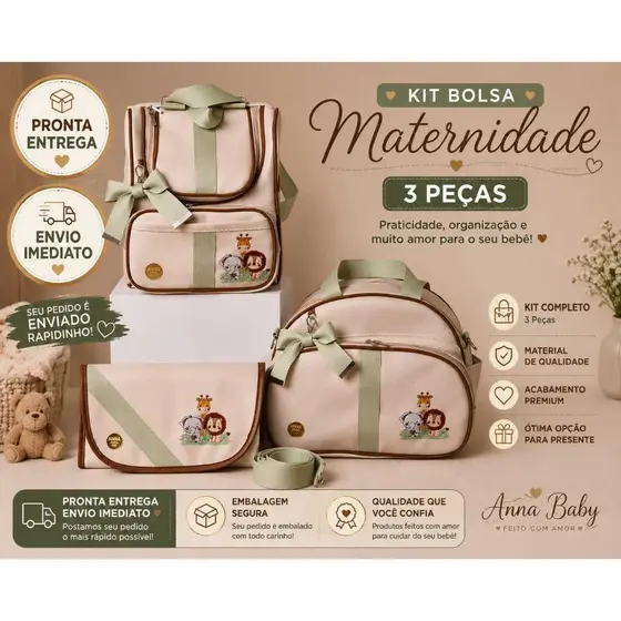 Bolsa maternidade Kit 3 peças - Bolsa G , Mochila 2EM1 e Trocador