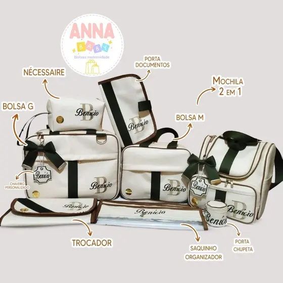 Kit de Bolsa de Bebê Personalizado - Anna Baby Bolsas