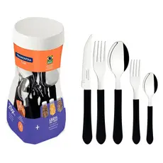 JOGO DE TALHERES FAQUEIRO INOX 20PC LEME PRETO TRAMONTINA