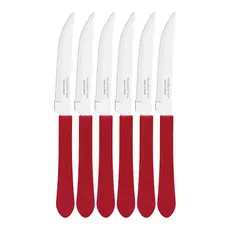 JOGO DE FACA DE CHURRASCO/MESA AÇO INOX LEME VERMELHA 4" 6 PEÇAS TRAMONTINA