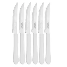 JOGO DE FACA DE CHURRASCO/MESA AÇO INOX LEME BRANCA 4" 6 PEÇAS TRAMONTINA