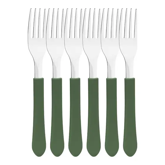 JOGO DE GARFO DE MESA AÇO INOX LEME VERDE MILITAR 6 PEÇAS TRAMONTINA