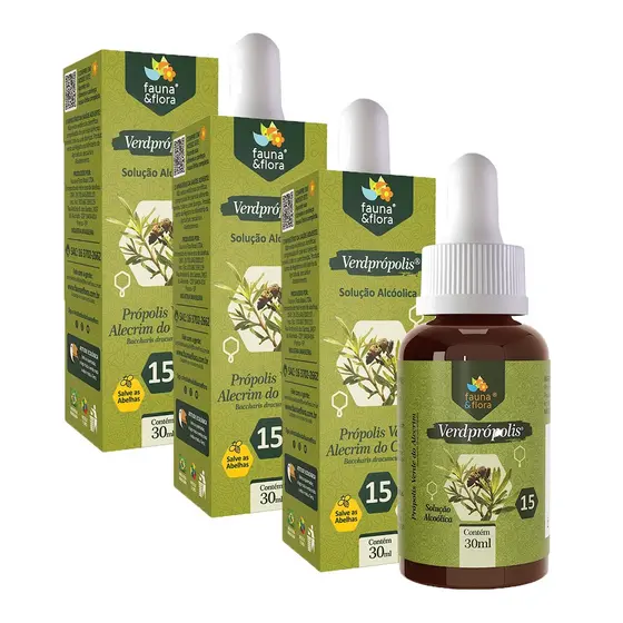 Kit 3 Extrato De Própolis Verde 15% Puro Imunidade Gotas Orgânico Fauna e Flora