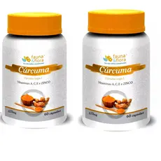 Kit 2 Cúrcuma 620mg 60 Cápsulas Ação Anti-inflamatória e Antioxidante com Vitaminas A, C, E e Zinco