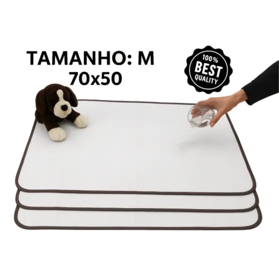 Kit 3 Tapetes Higiênico Lavável para cães e gatos Super Absorção 200 Lavagens 70x50