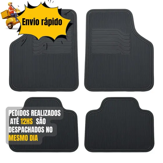 Kit 4 Tapetes Carro Universal - Borracha aderente Preta - Encaixe perfeito