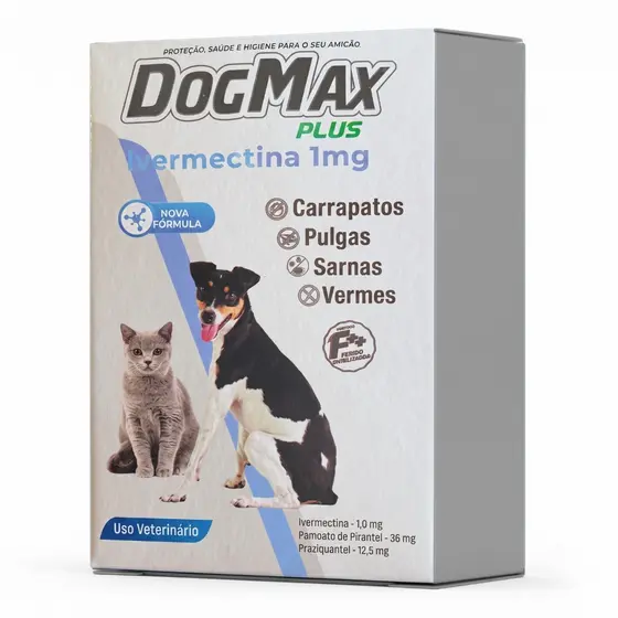 DogMax Plus - Ação 4 em 1 - Remédio para pulgas, carrapatos, vermes e sarna 4 Comprimidos 5kg