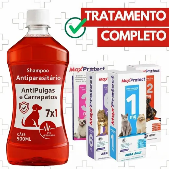 Shampoo Pet 7 Em 1 + 4 Comp Antipulgas e carrapatos Max Protect