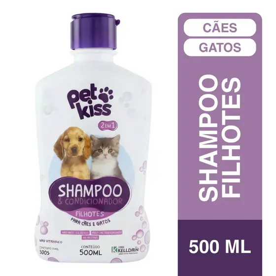 Shampoo e Condicionador 2 em 1 Filhotes Cães Cachorros Gatos 500ml