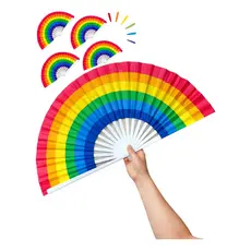Leque Grande Arco Íris Colorido Lgbt Barulho Festa 63 X 34cm Carnaval Bloquinho Eletronica Rave Festa DobraveL
