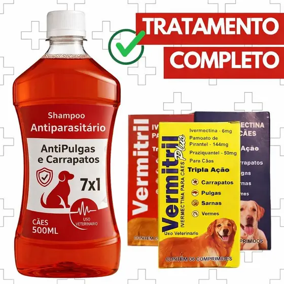 Shampoo Pet 7 Em 1 + 4 Comp Antipulgas e carrapatos 30 A 60kg Vermitril