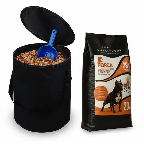 Kit Ração Força Bruta 20kg + Container para Ração até 25kg + Brinde