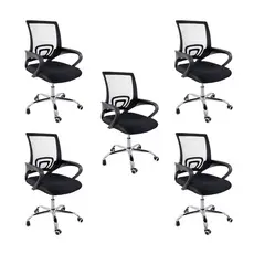 Kit 5 Cadeiras de Escritório Oficial Begônia Preto Tela Mesh Ergonômicas