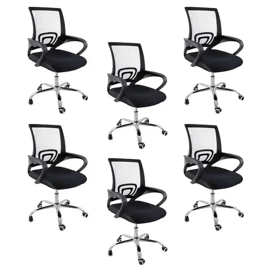 Kit 8 Cadeiras de Escritório Oficial Begônia Preto Tela Mesh Ergonômicas
