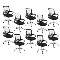 Kit 10 Cadeiras de Escritório Oficial Begônia Preto Tela Mesh Ergonômicas