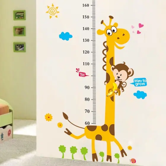 EB Adesivo De Parede Girafa/Macaco Com Medida De Altura Digital/Arte/Decoração DIY