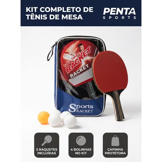 Kit de Raquete de Tenis de Mesa Ping Pong com 4 Bolinhas 5 estrelas Profissional Conjunto