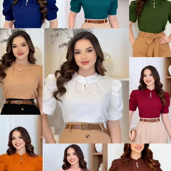 Blusa Feminina Social Manga Curta Bufante Moda evangélica