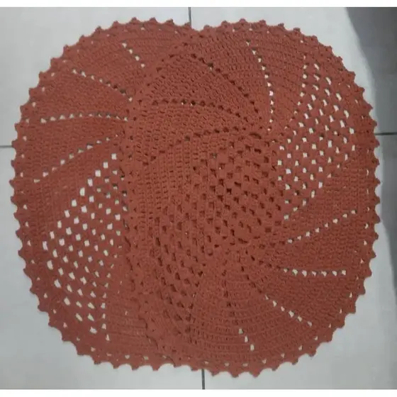 Tapete Crochê Oval Feito a Mão. Tapete Crochê Cor Telha 2 peças o par. Artesanal