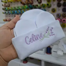 Kit Maternidade Touca e par Luvas RN Super Macia Malha100% Algodão Personalizada com Nome + Desenho.