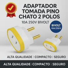 Adaptador Tomada Pino Chato Padrão Americano - 2 Polos 10A 250V Bivolt Universal Plug Macho para Tomada Fêmea