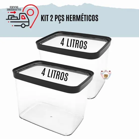 Kit Com 2 Potes Herméticos Cozinha  4 Litros Porta Mantimentos para grãos arroz ração Resistente