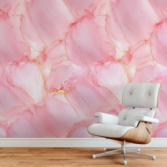 Papel de Parede Rosa e Dourado Adesivo Impermeável | Lavável p/ Quarto e Móveis | 1, 2,3 e 6 metros