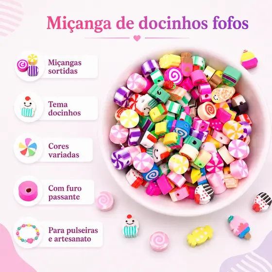 50 Peças Miçanga Infantil Docinho Para Artesanato Pulseiras Colares
