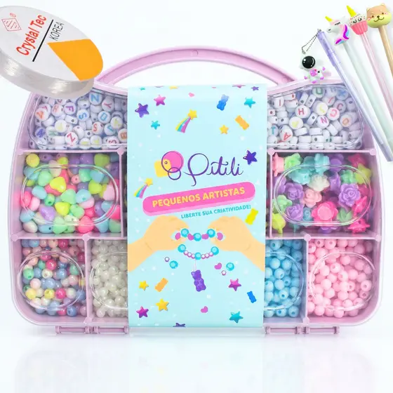 Kit de Miçangas Infantil Para Montar Pulseira 1800 Pçs + Fio