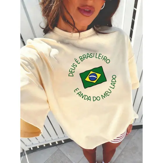 Camiseta T-shirt Brasil Feminina 100% Algodão moda estilosas confortavel Deus