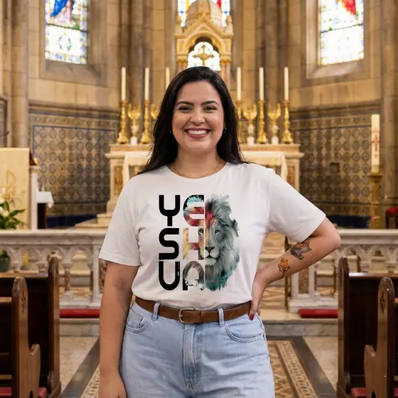Camiseta Feminina Unissex Yeshua Religiosa Leão Cristã Evangélica Igreja Jesus Moda Gospel