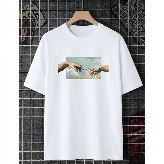 Camisa Streetwear Unissex Básica Michelangelo Arte Clássica Camiseta Gola Redonda Primavera Verão