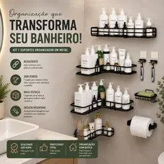 Kit 7 peças Prateleiras Suporte Com Alto Adesivos Para Banheiro Com Metal