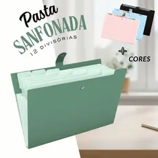 Pasta Sanfonada A4 Organizadora 12 Divisórias Várias Cores