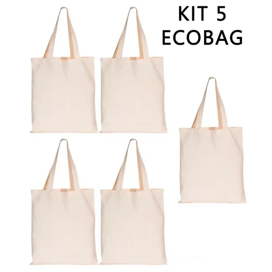 Kit com 5 ECOBAG 32x38cm GRANDE bolsa ecológica sacola Lisa - 100% algodão cru