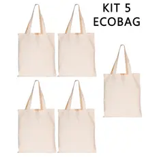 Kit com 5 ECOBAG 32x38cm GRANDE bolsa ecológica sacola Lisa  - 100% algodão cru