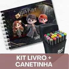 Livro de Colorir H.P  + Canetinhas Estilo com 50 Desenhos