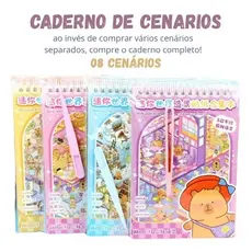 Livros Adesivos Criativos Capybara Antistress Ansiedade 3D 8 Cenários Com Pinça