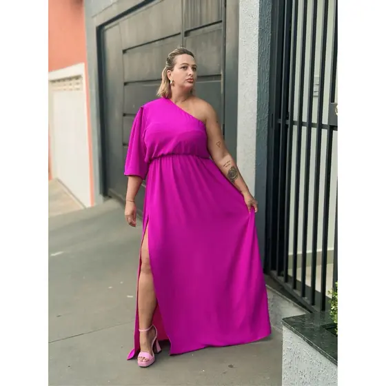 Vestido Longo Plus Size Mula Manca  Manga Curta Com Fenda Lateral Tamanho Grande Casamento Formatura