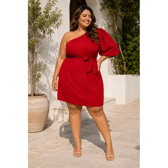 Vestido Feminino Luxo Plus Size Curto Mula Manca Com Faixa Duna Tamanho Grande Festa