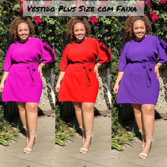 VESTIDO FEMININO PLUS SIZE MANGA CURTA COM FAIXA DUNA NOVIDADE FESTA CASUAL LUXO ELEGANTE